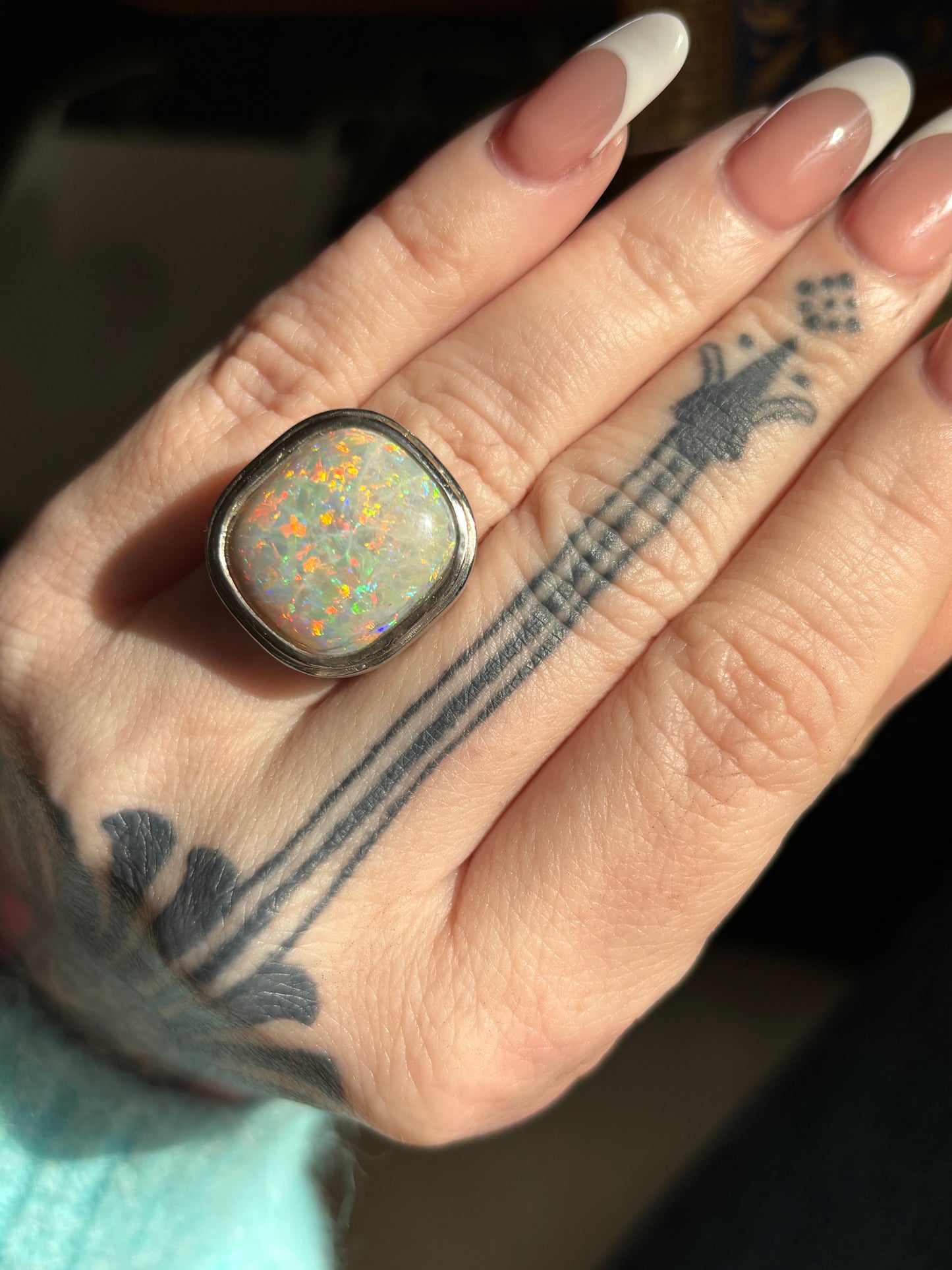 11 ct Australian Rainbow & Platinum Opal Ring