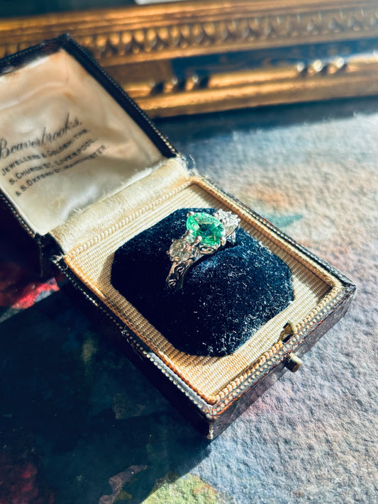 Show Stopper Antique Diamond & Tourmaline Ring, 18k Gold