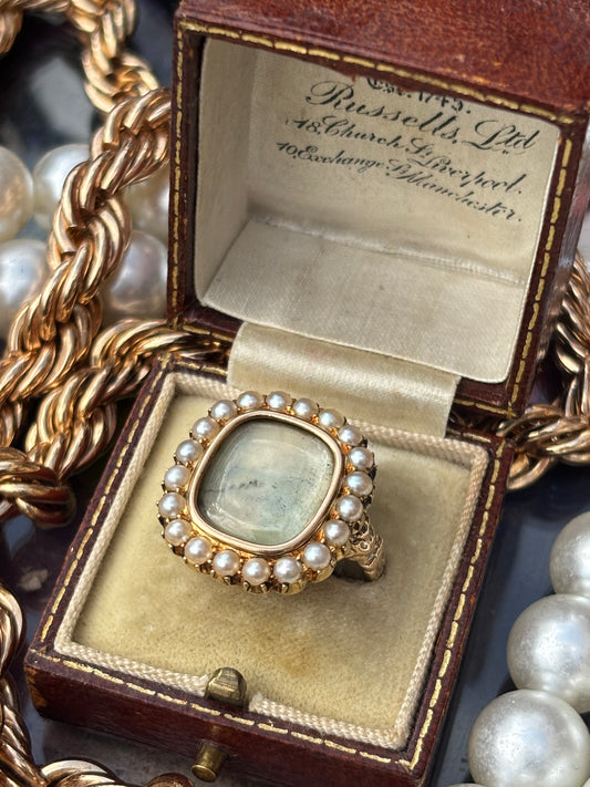 Vintage 9K Gold Mourning Ring with Pearl – Antique Memorial Jewelry