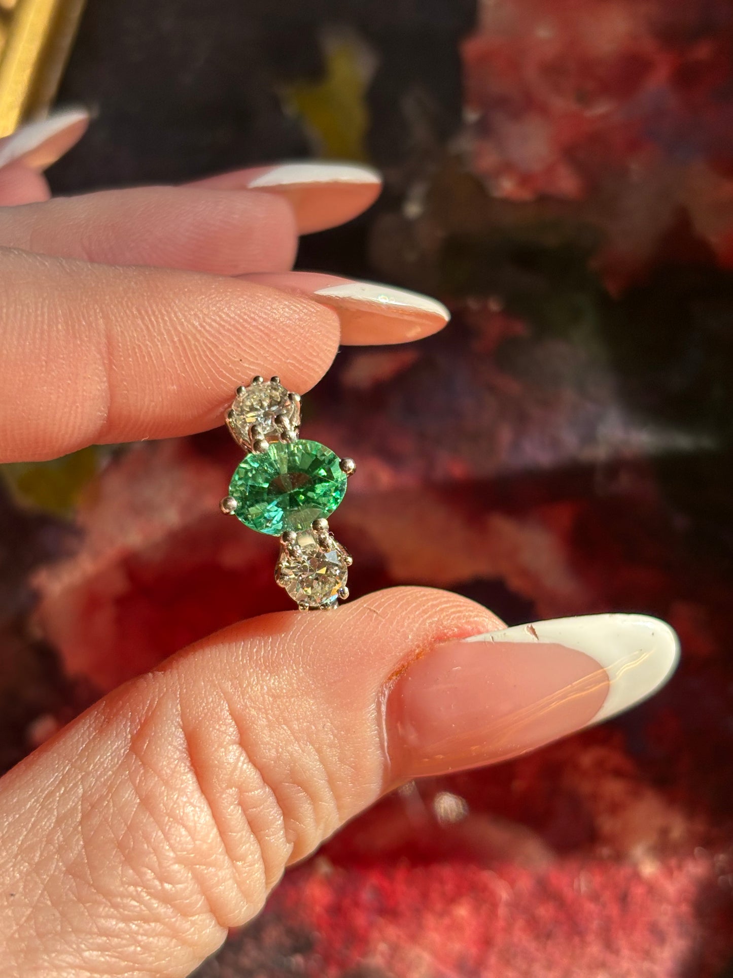 Show Stopper Antique Diamond & Tourmaline Ring, 18k Gold