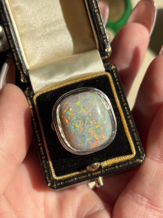 11 ct Australian Rainbow & Platinum Opal Ring
