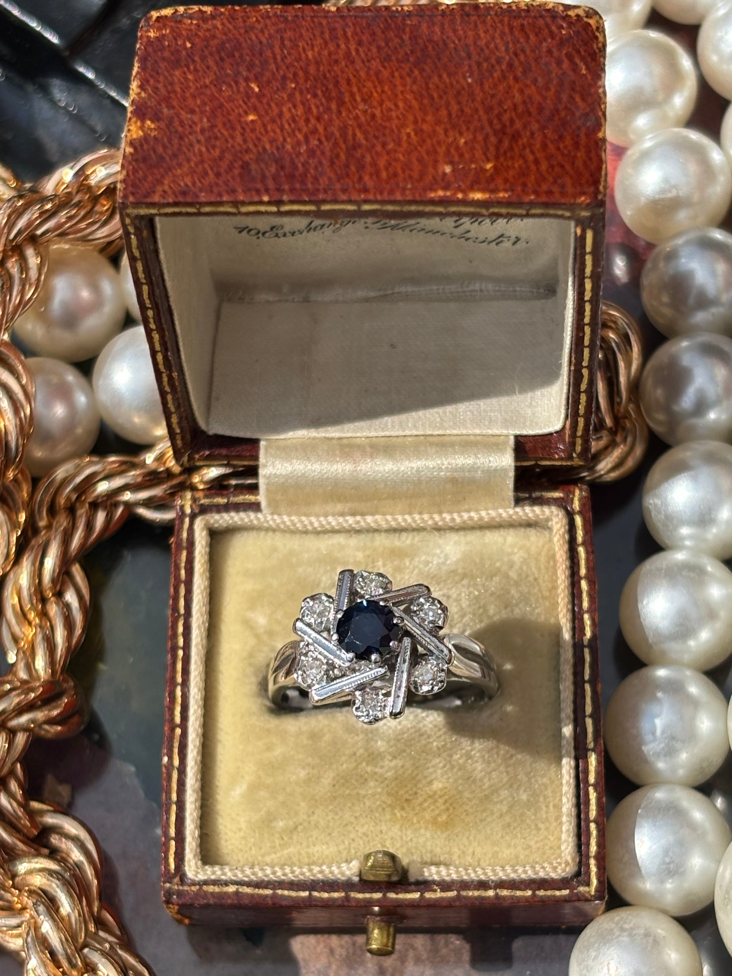 Vintage Metrix Flower, 18k Sapphire and Diamond Ring