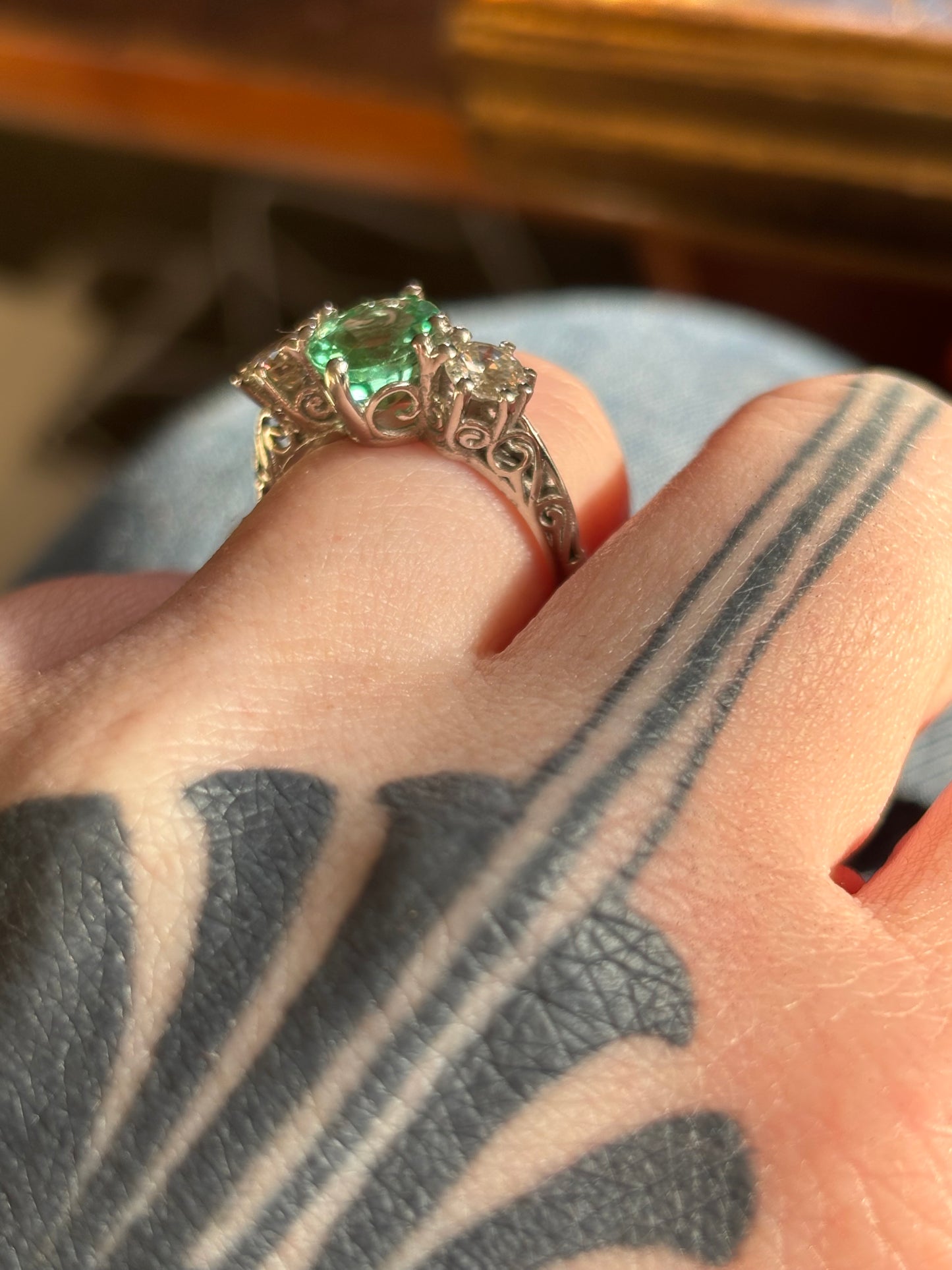 Show Stopper Antique Diamond & Tourmaline Ring, 18k Gold