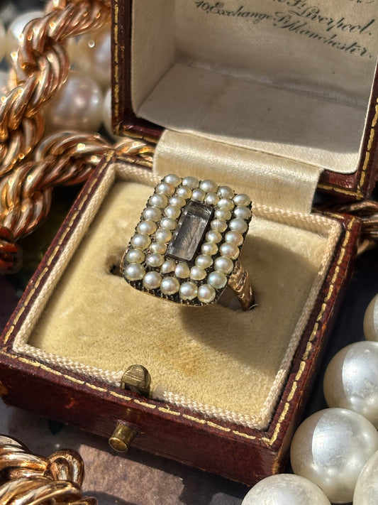 Vintage Double Seeded Pearl Mourning Ring, 9k