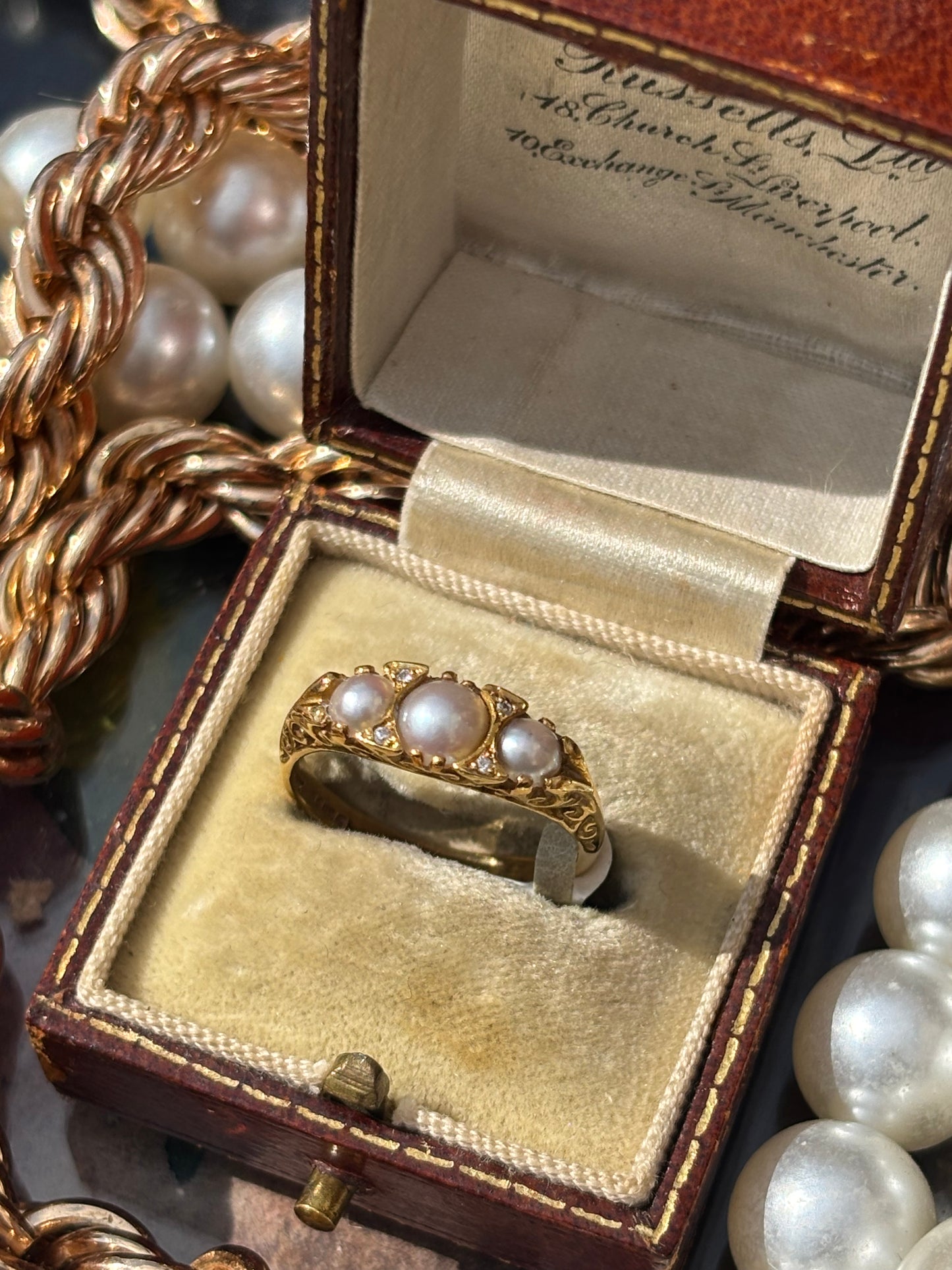 Vintage Natural Pearl and Diamond Ring, 18k