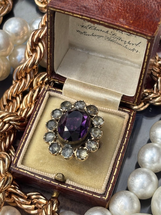 Vintage 9K Gold Amethyst and Rock Crystal Ring – A Harmonious Blend of Color and Clarity