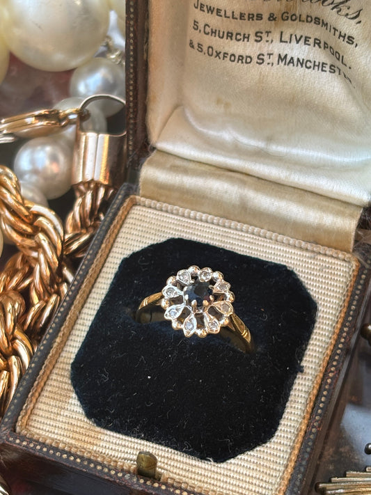 Vintage Victorian Diamond & Sapphire Star Ring, 9k Gold