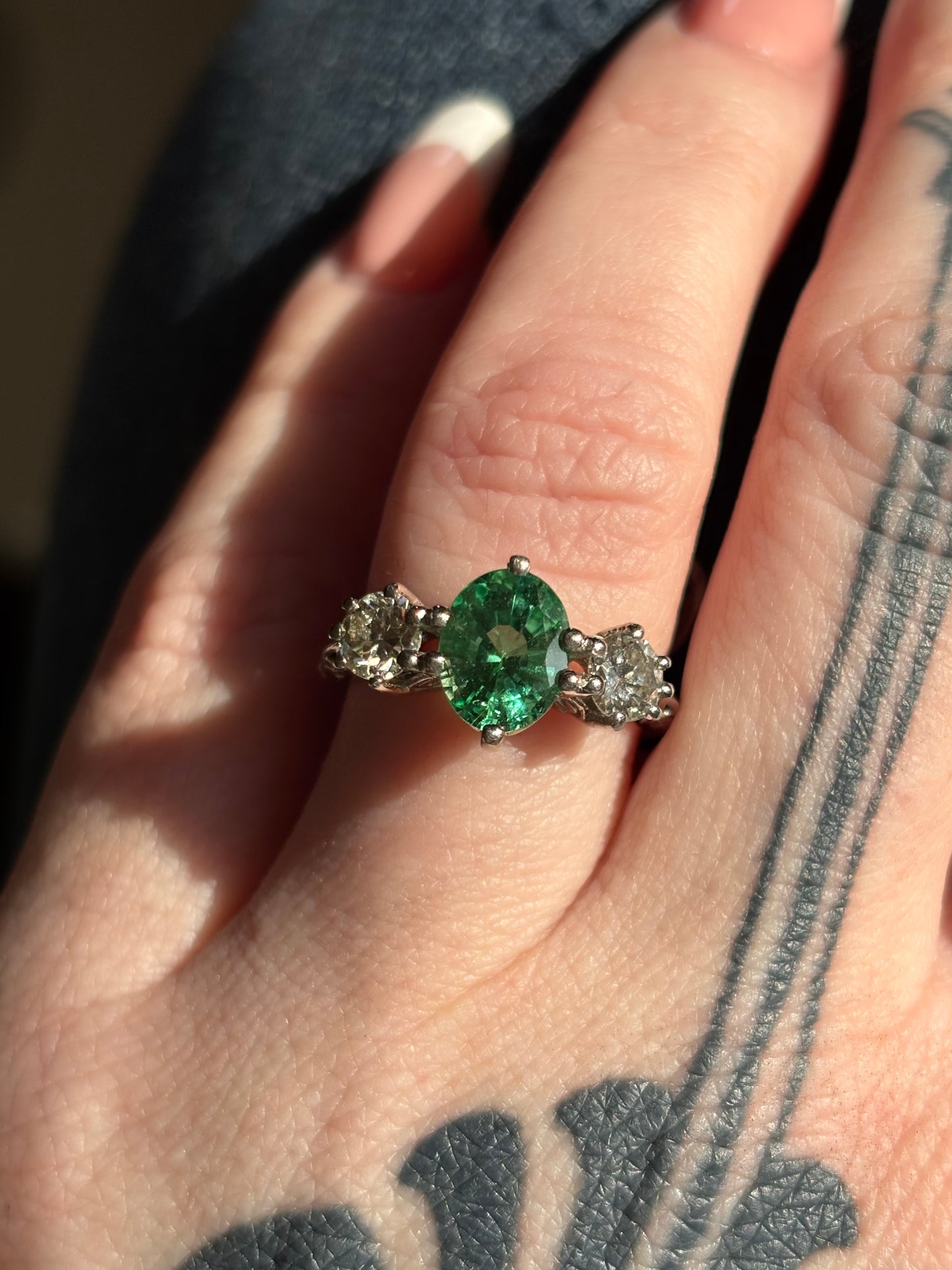 Show Stopper Antique Diamond & Tourmaline Ring, 18k Gold