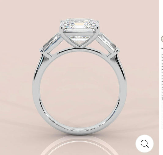 IGI CERTIFIED 2.50CT ASSCHER & DIAMOND TRILOGY RING PLATINUM