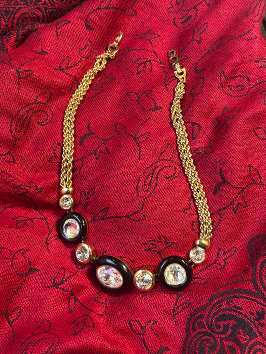 Vintage Christian Dior 1980s Black Enamel Necklace