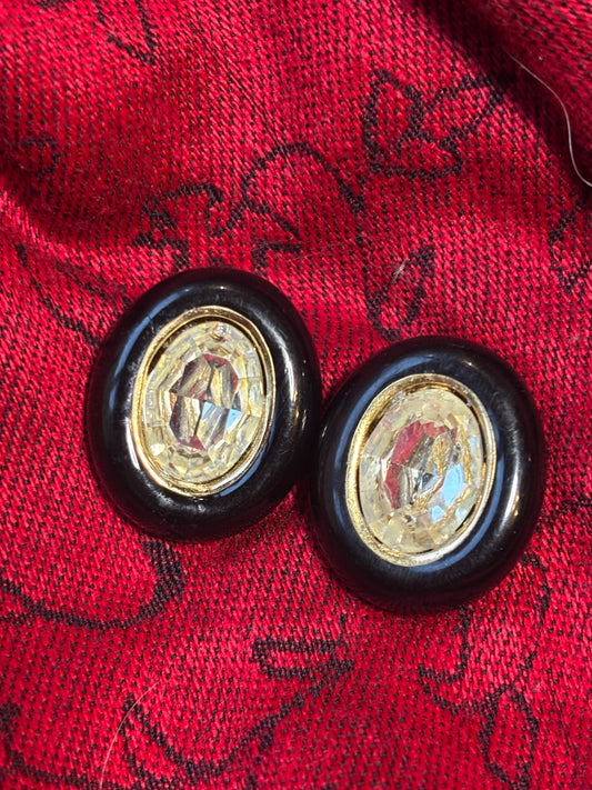 Vintage Christian Dior Black Enamel Earrings