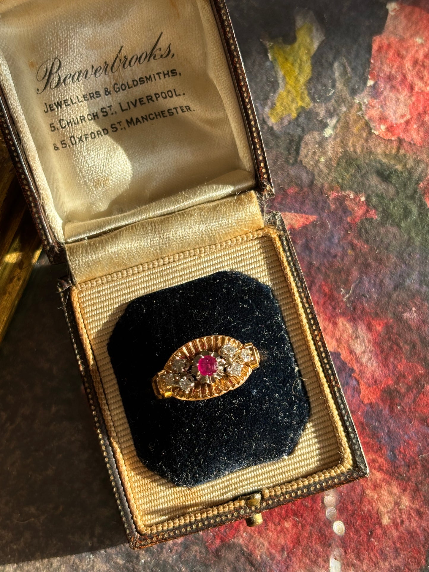 Antique Artisan Ruby & Diamond Ring, 18k Gold
