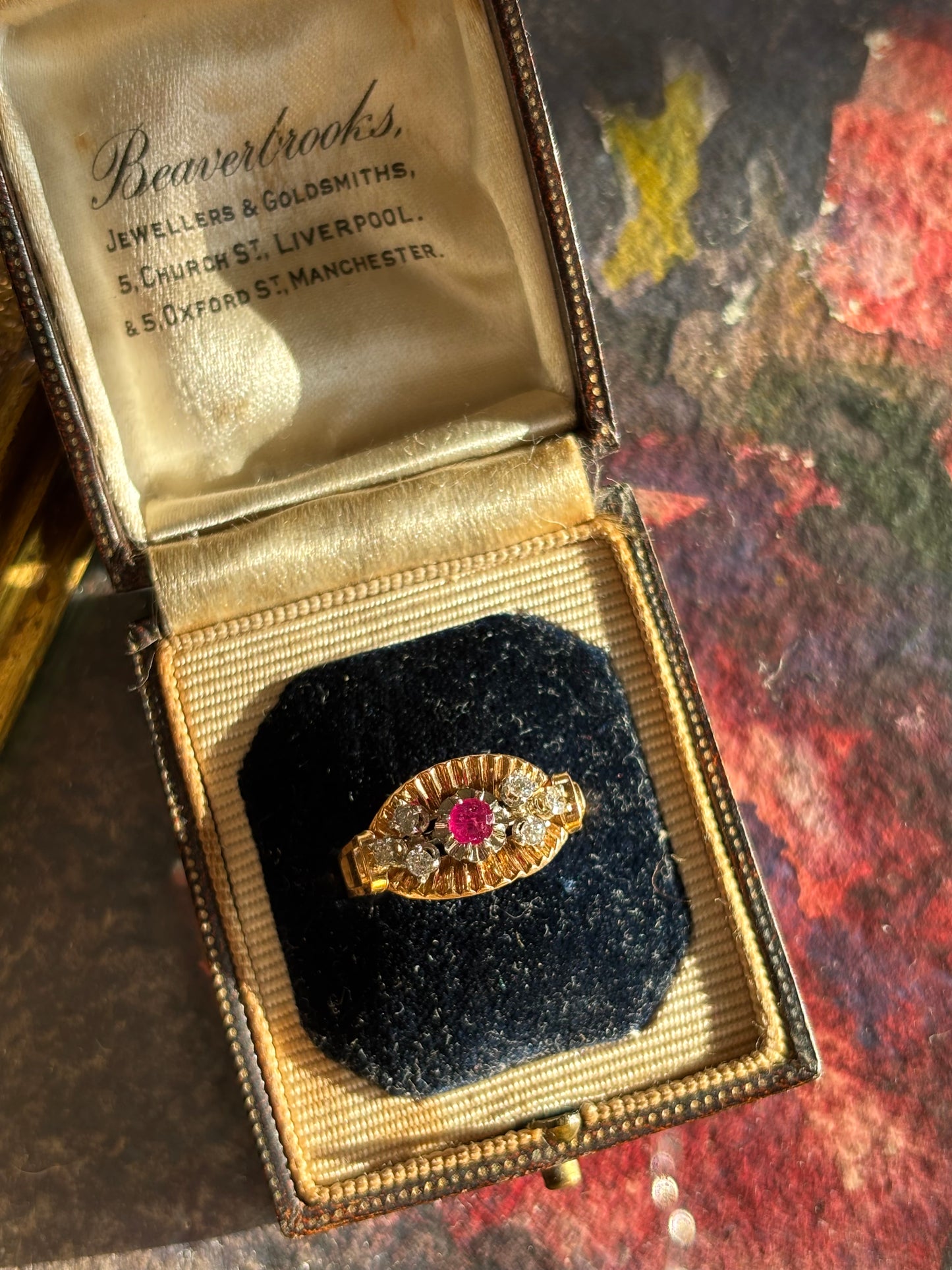 Antique Artisan Ruby & Diamond Ring, 18k Gold