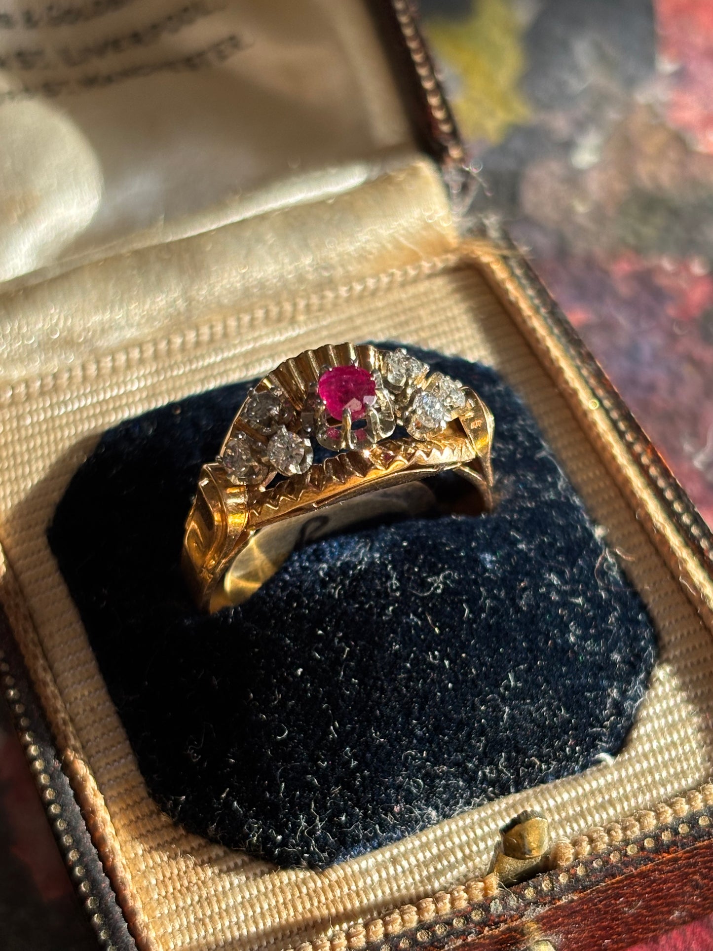 Antique Artisan Ruby & Diamond Ring, 18k Gold