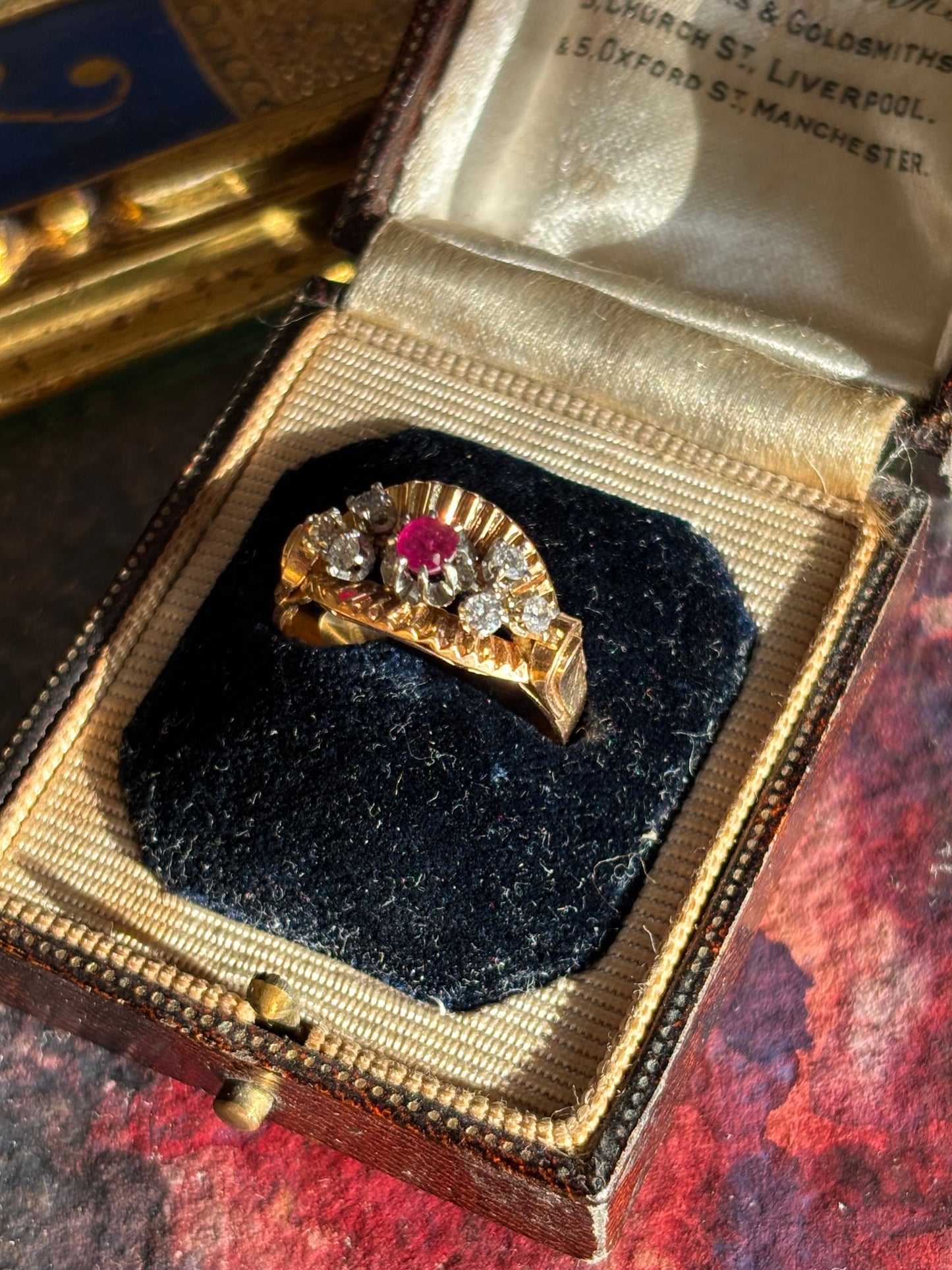 Antique Artisan Ruby & Diamond Ring, 18k Gold