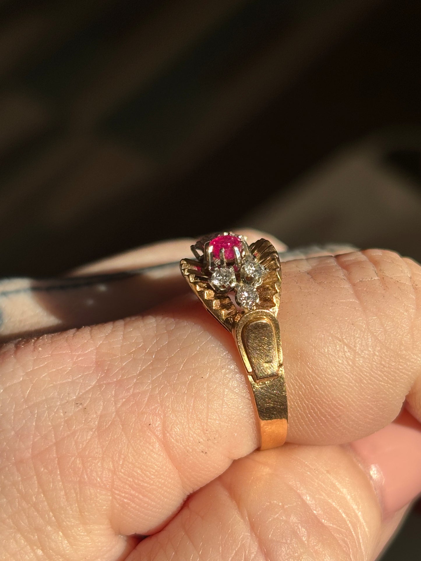 Antique Artisan Ruby & Diamond Ring, 18k Gold