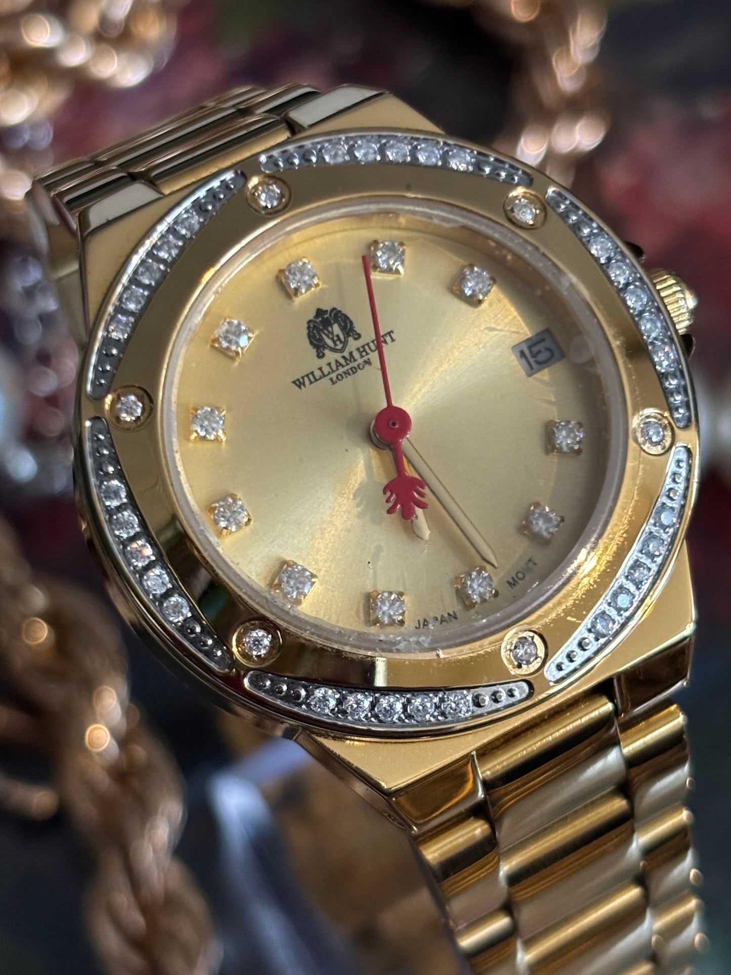 Retro William Hunt Gold & CZ Ladies Watch