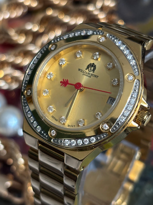 Retro William Hunt Gold & CZ Ladies Watch