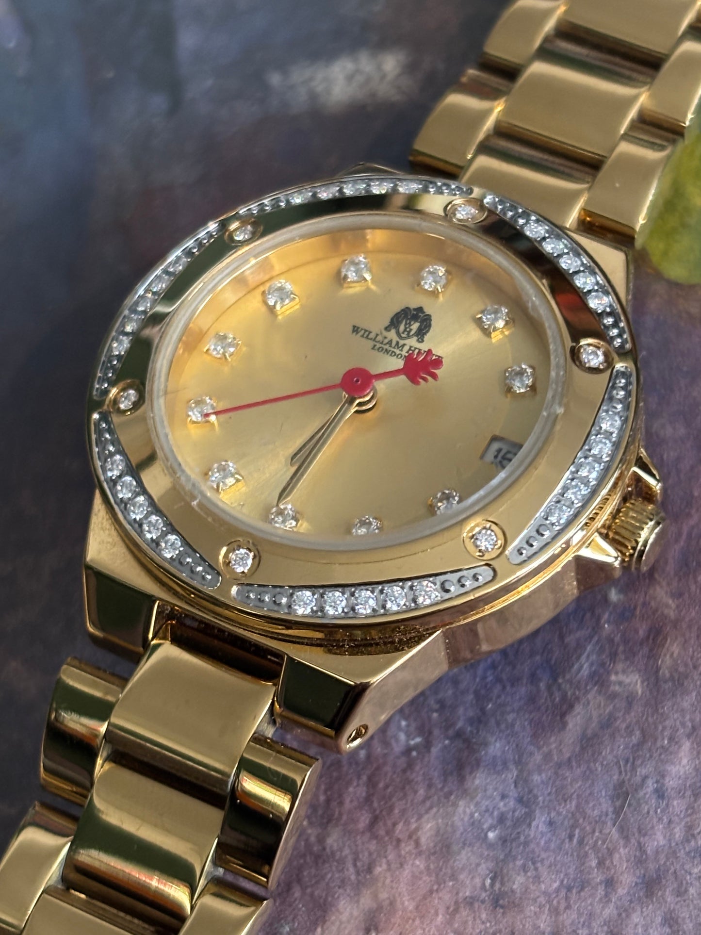 Retro William Hunt Gold & CZ Ladies Watch
