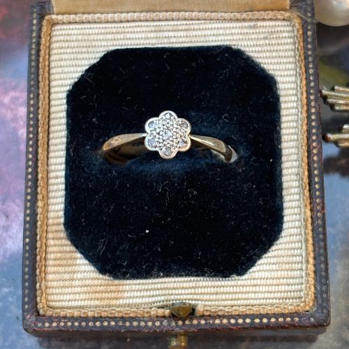 Vintage Daisy Cluster Ring with Natural Diamonds, 18k