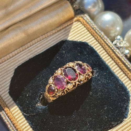 Victorian Garnet & Pearl Ring, 18k