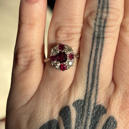 Antique Enchanting Natural Ruby & Diamond Ring, 18K