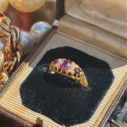Victorian Ruby and Diamond Three Stone Ring, 18k