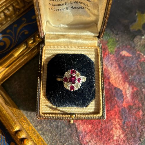 Antique Enchanting Natural Ruby & Diamond Ring, 18K