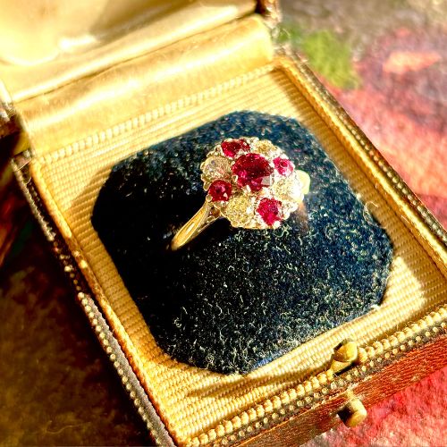 Antique Enchanting Natural Ruby & Diamond Ring, 18K