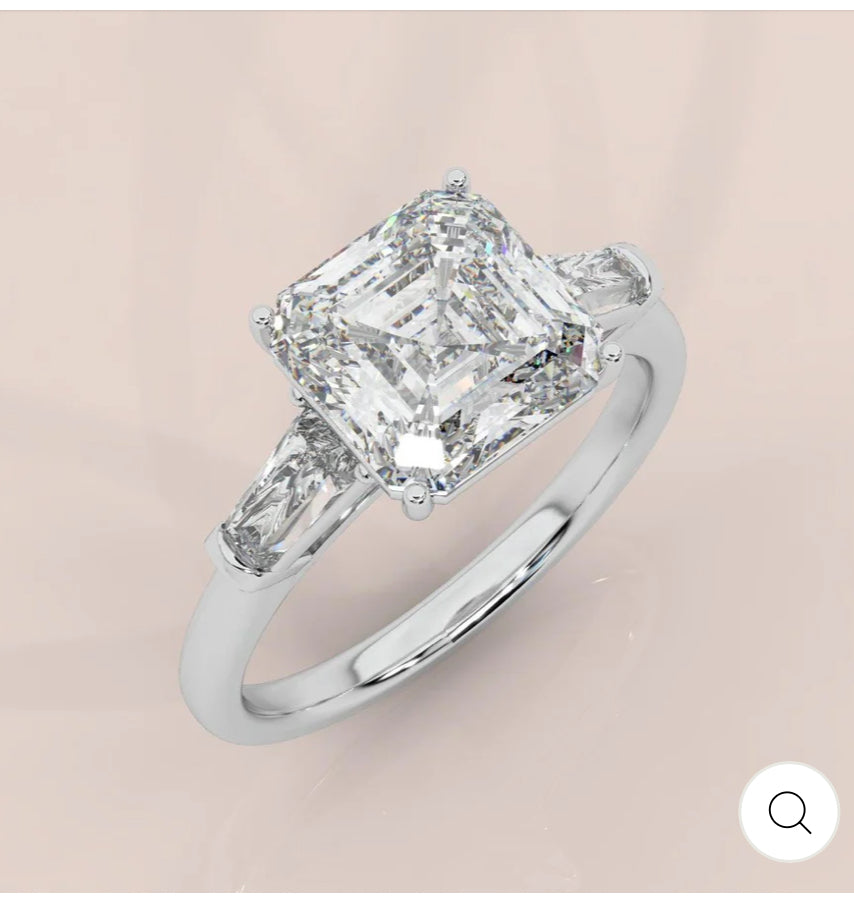 IGI CERTIFIED 2.50CT ASSCHER & DIAMOND TRILOGY RING PLATINUM