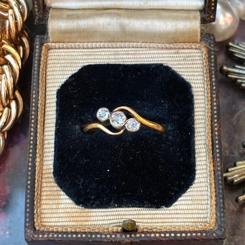Antique Three-Stone Diamond Twist Ring