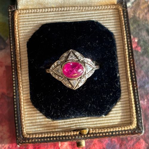 Art Deco Star Natural Ruby & Diamond Ring