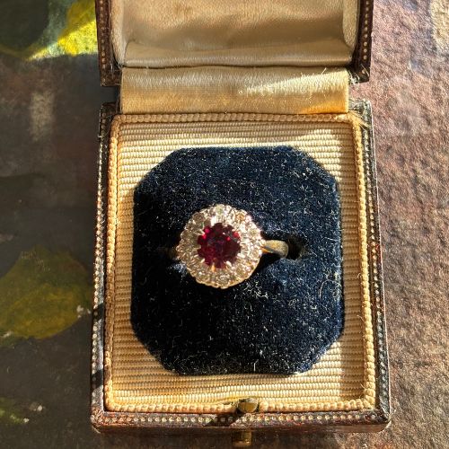 Natural Garnet & Diamond Ring