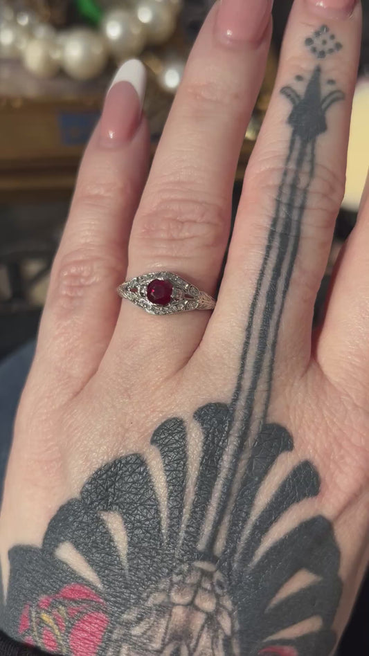 Ruby & Diamond French Art Deco Ring